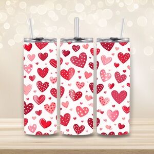 Heart Patterned Tumbler with Straw
